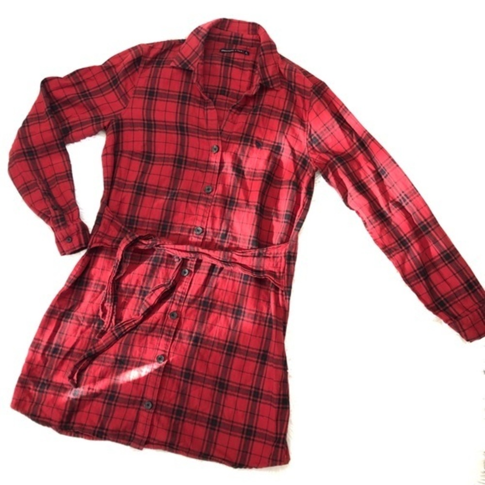 🫎 Abercrombie & Fitch Dress, Lightweight 100% Cotton Flannel Red Black Plaid, M